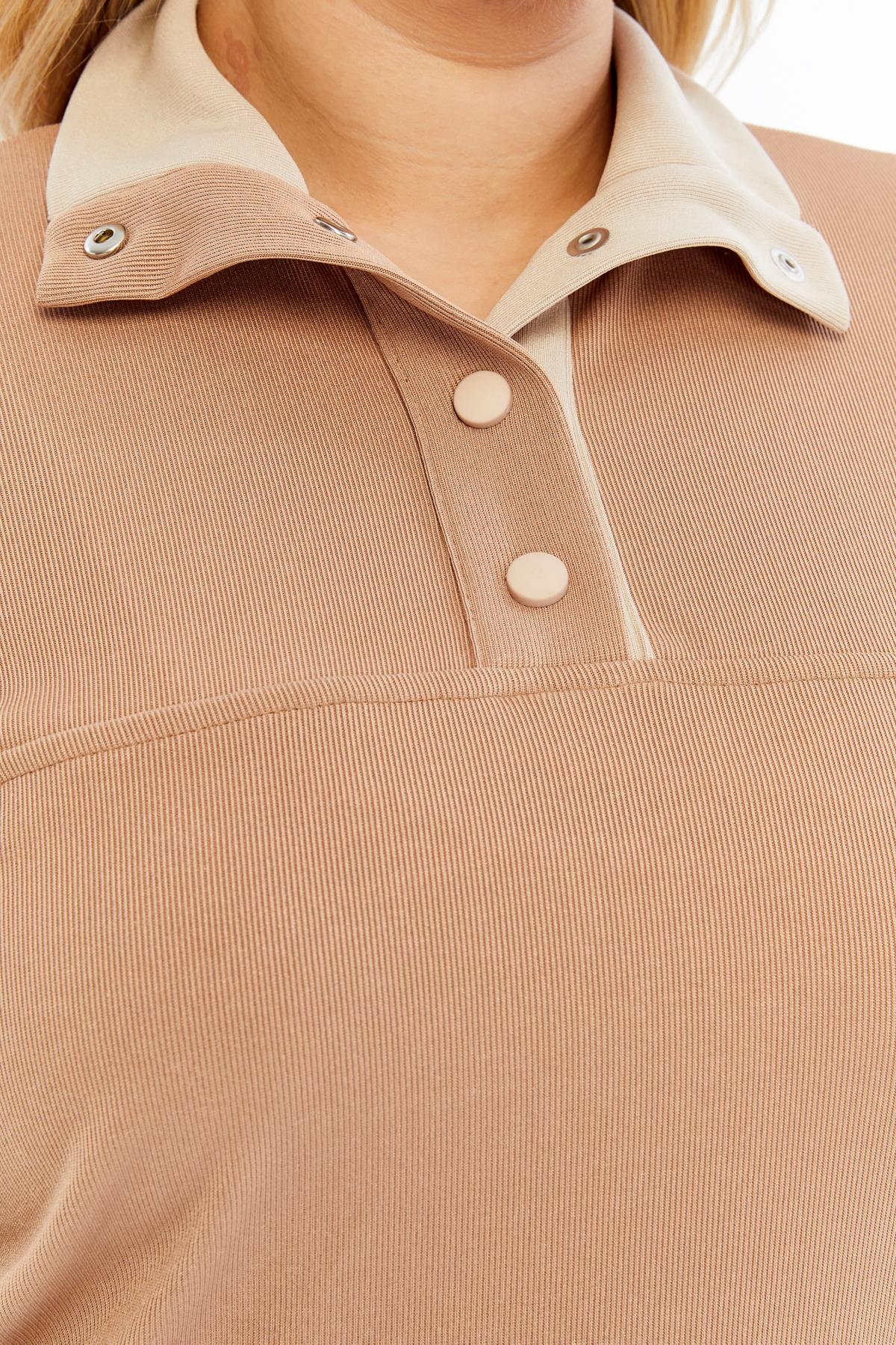 Yaka Detaylı Büyük Beden Sweat Vizon