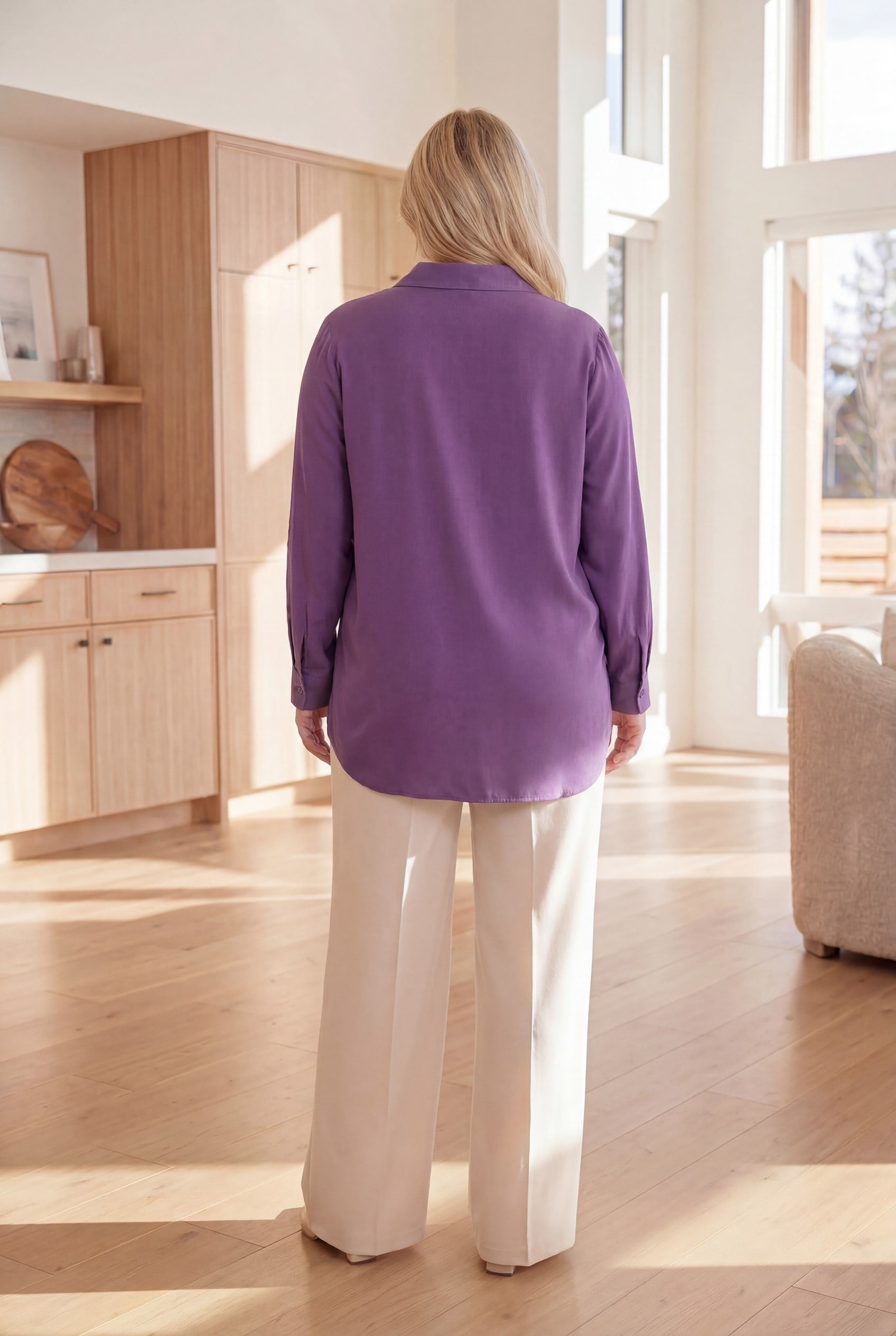 Yanları Apolet Detaylı Büyük Beden Gömlek Lila - RMG