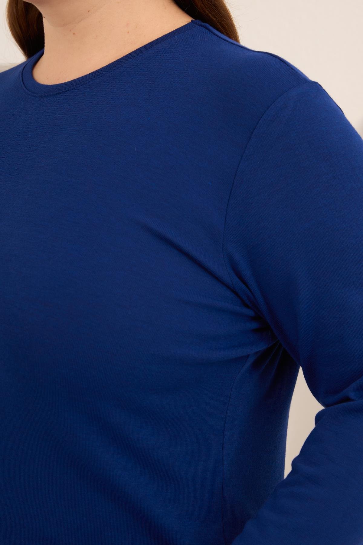 Yırtmaç Detaylı Bisiklet Yaka Kadın Büyük Beden Basic Triko Saks - RMG