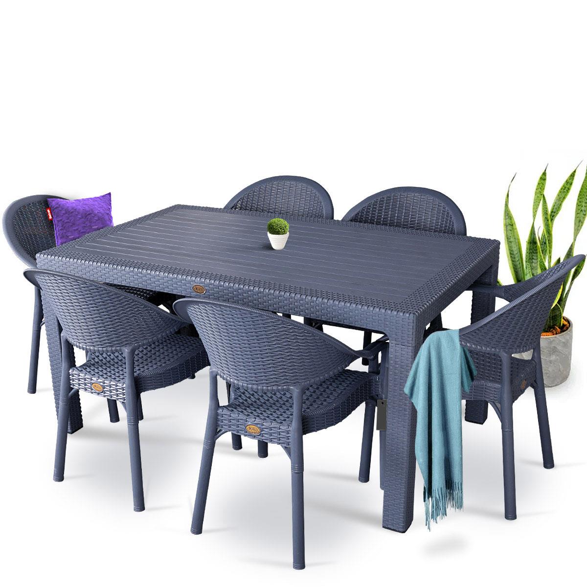 Alezy Atlantis 90x150 Camlı Masa + 6 Adet Rattan Desenli Koltuk 