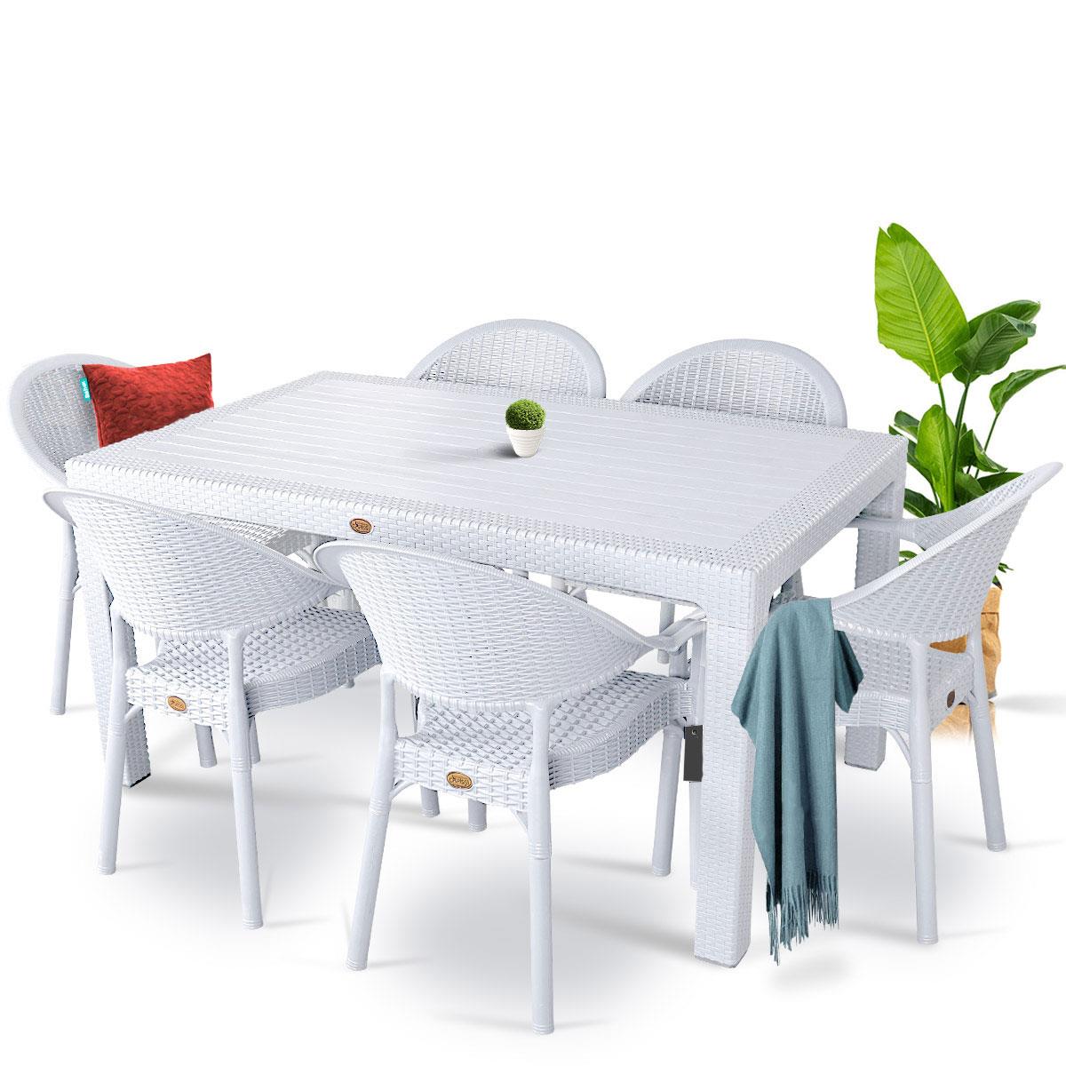 Alezy Atlantis 90x150 Camlı Masa + 6 Adet Rattan Desenli Koltuk 