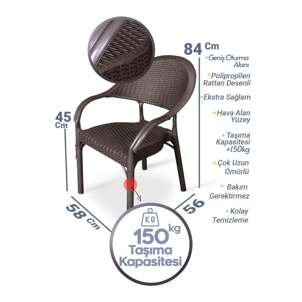 Alezy Atlantis 90x150 Camlı Masa + 6 Adet Rattan Desenli Koltuk 
