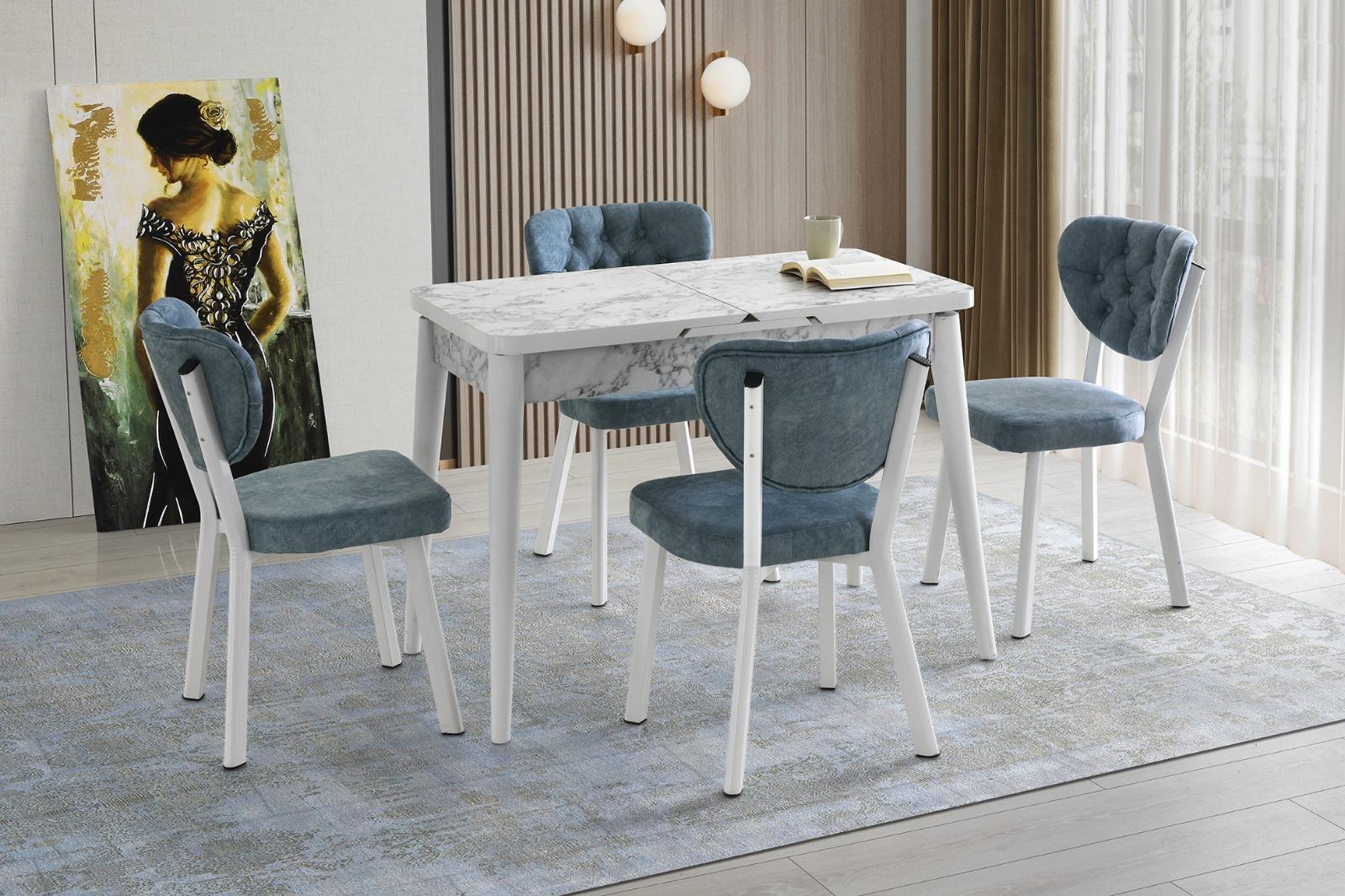 Alezy Elite 110x70 Masa + 4 Capitone Koltuk Yemek Masası Takımı