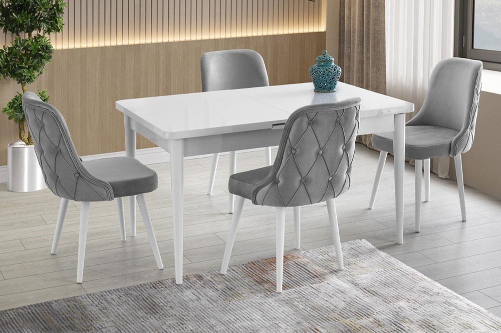 Alezy Elite 140x85 Masa + 4 Stil Koltuk Yemek Masası Takımı