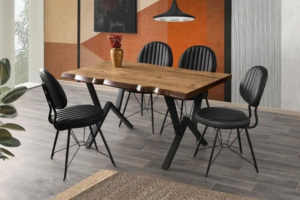 Alezy Kütük 140x90 Masa + 4 Adet Ahtapot Sandalye Yemek Masası Takımı
