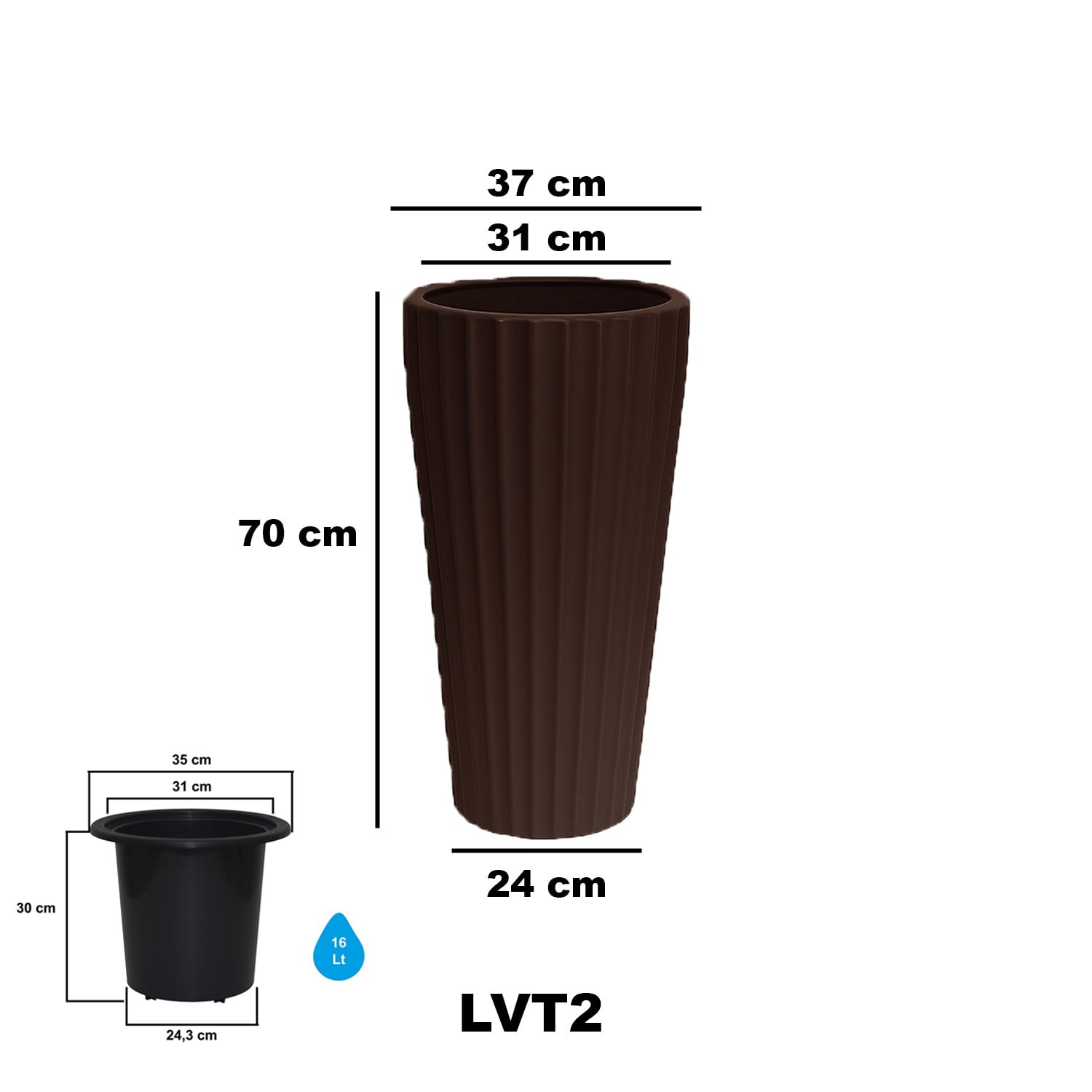 Alezy Lilyum Dekoratif Çizgili Saksı Vazo 70cm No:2 16Lt