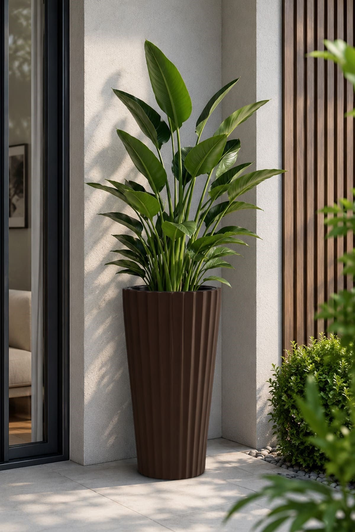 Alezy Lilyum Dekoratif Çizgili Saksı Vazo 70cm No:2 16Lt