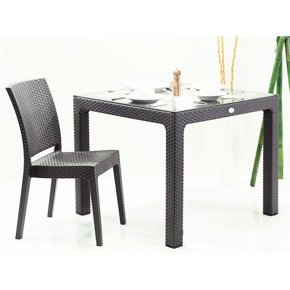 Alezy R003 Rattan Kare Camlı Masa 90x90cm