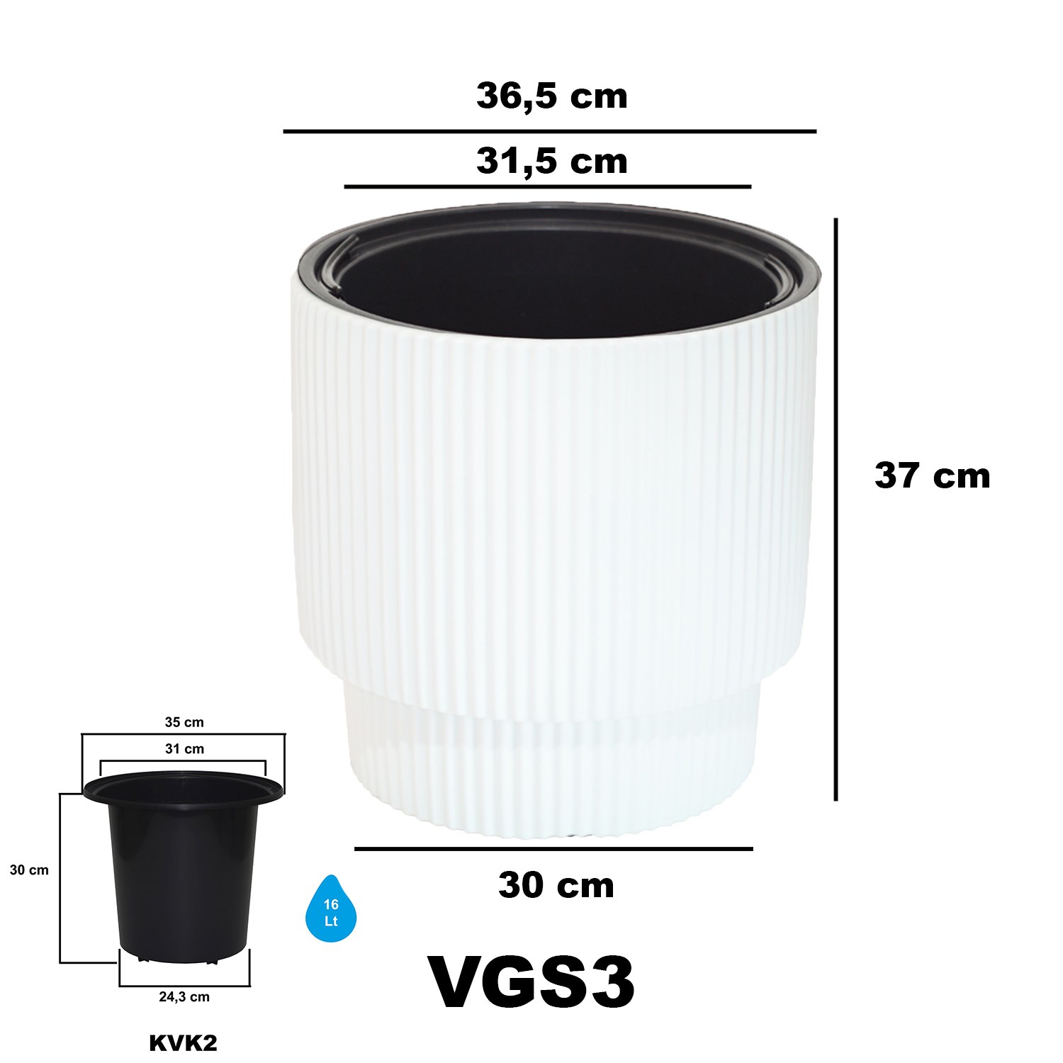 Alezy Vega Model İç Drenaj Hazneli Dekoratif Modern Saksı 27 lt No:3