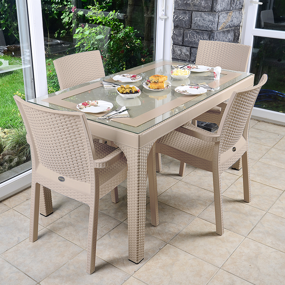 Holiday HM725 80x140 Rattan Camlı Masa Çöl Grisi