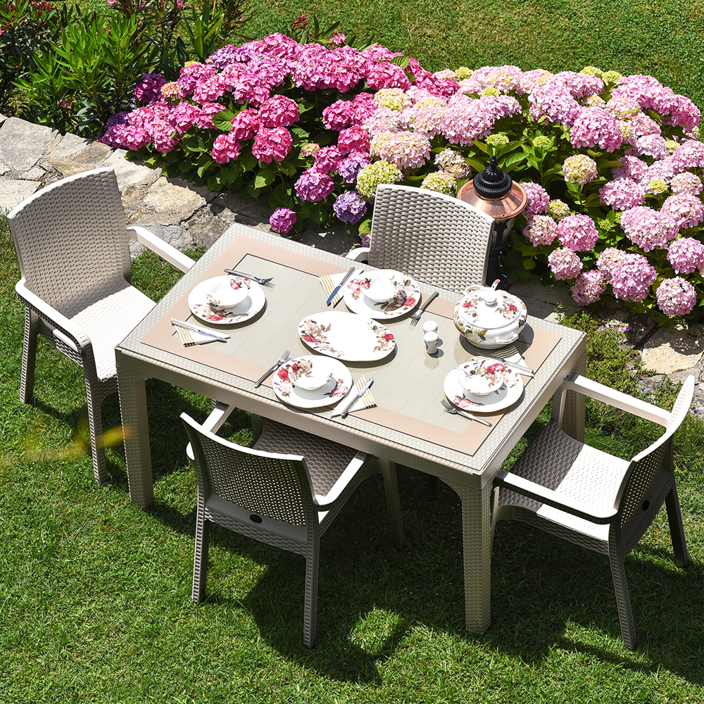 Holiday HM725 80x140 Rattan Camlı Masa Çöl Grisi