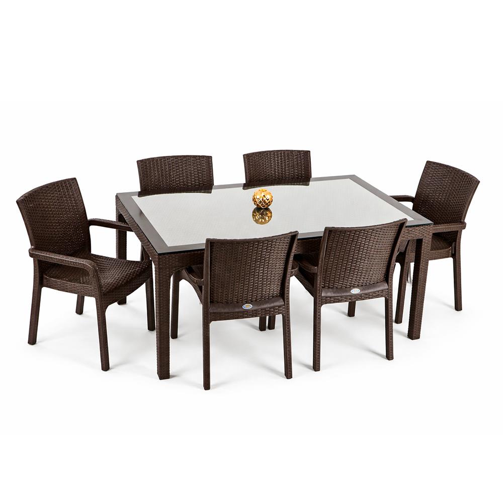 Holiday Pegasus Set HM730 Rattan Camlı 90x150 Masa + 6 Adet HK700 Markiz Koltuk