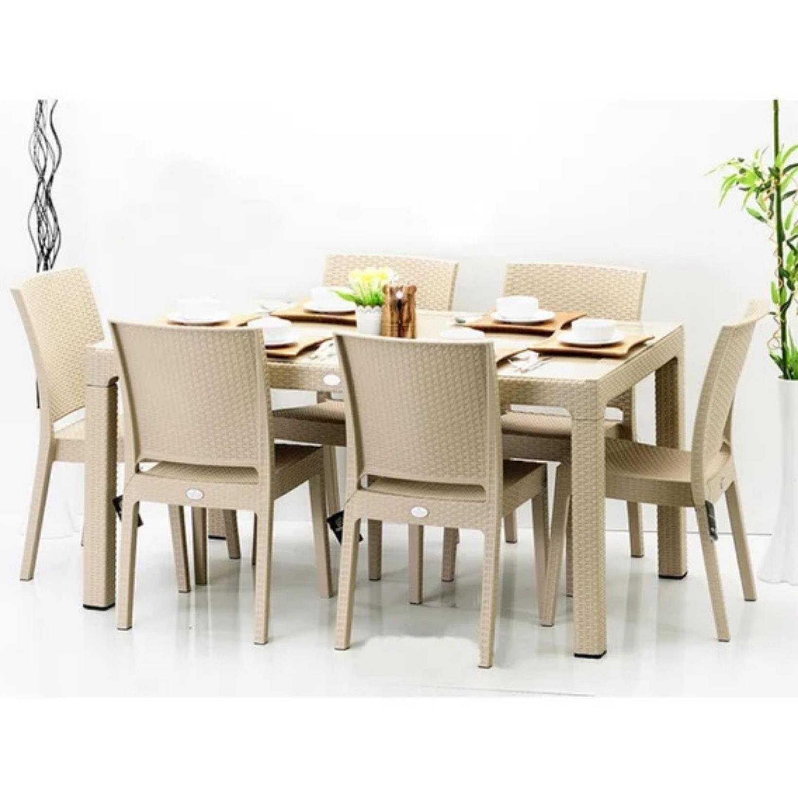 Novussi 90x150 Camlı Masa + 6 Adet Nice Koltuk Masa Takımı Cappucino