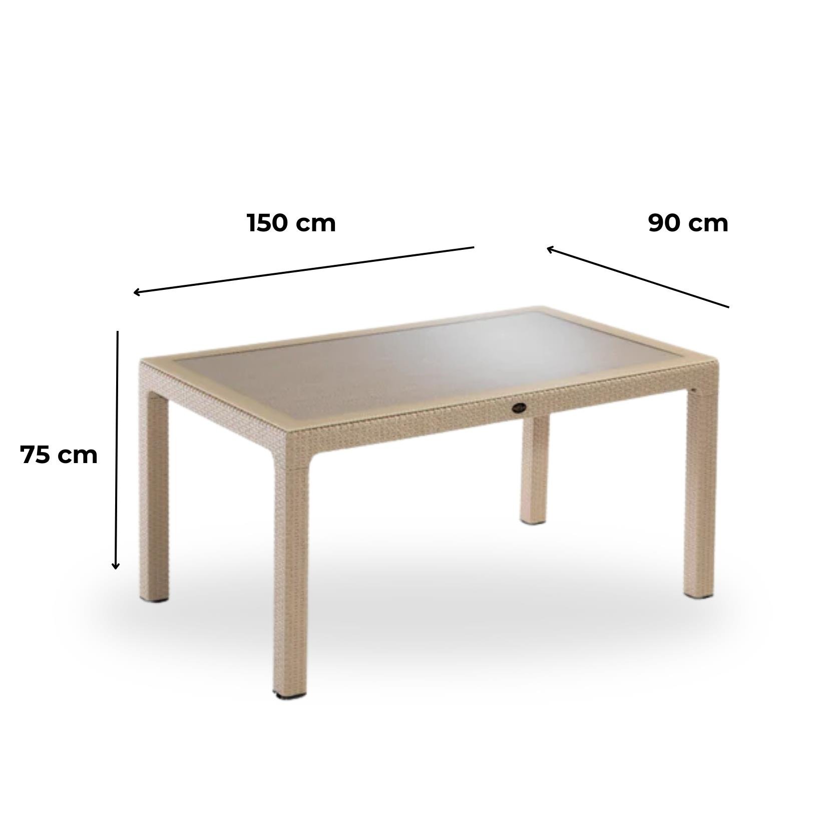 Novussi 90x150 Camlı Masa + 6 Adet Sunny Koltuk Masa Takımı Cappucino
