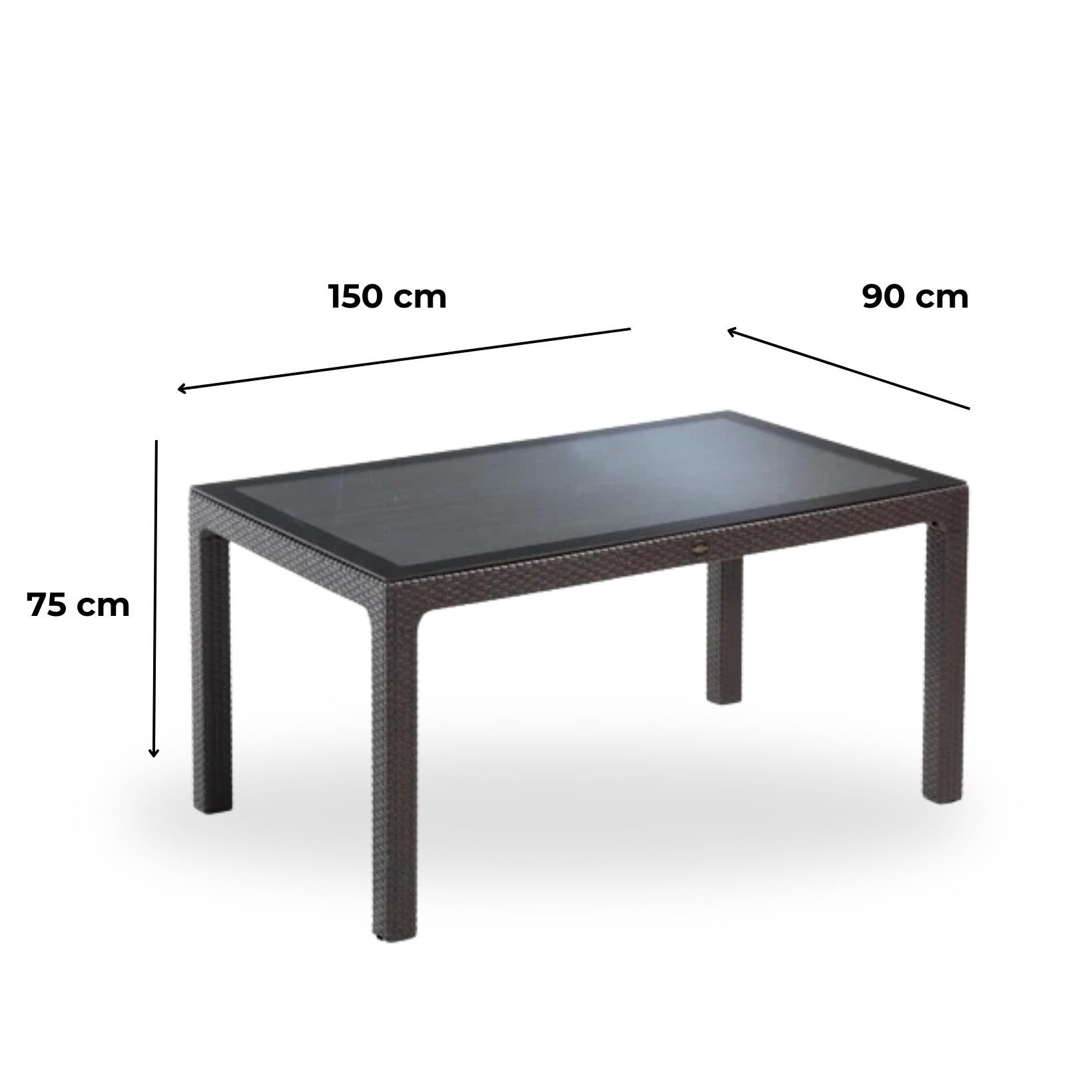 Novussi 90x150 Camlı Masa + 6 Adet Sunset Koltuk Masa Takımı Kahverengi
