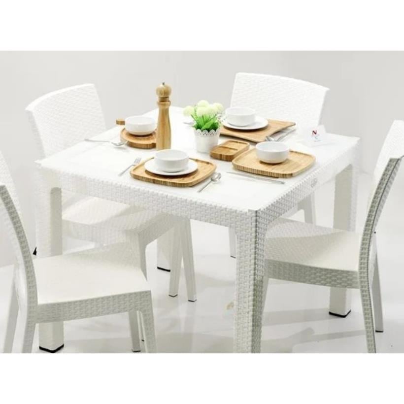 Novussi 90x90 Camlı Masa +4 Adet Nice Koltuk Masa Takımı Beyaz