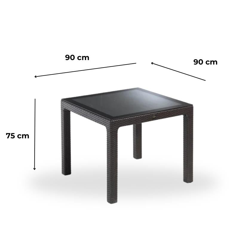 Novussi 90x90 Camlı Masa +4 Adet Sunny Koltuk Masa Takımı Kahverengi
