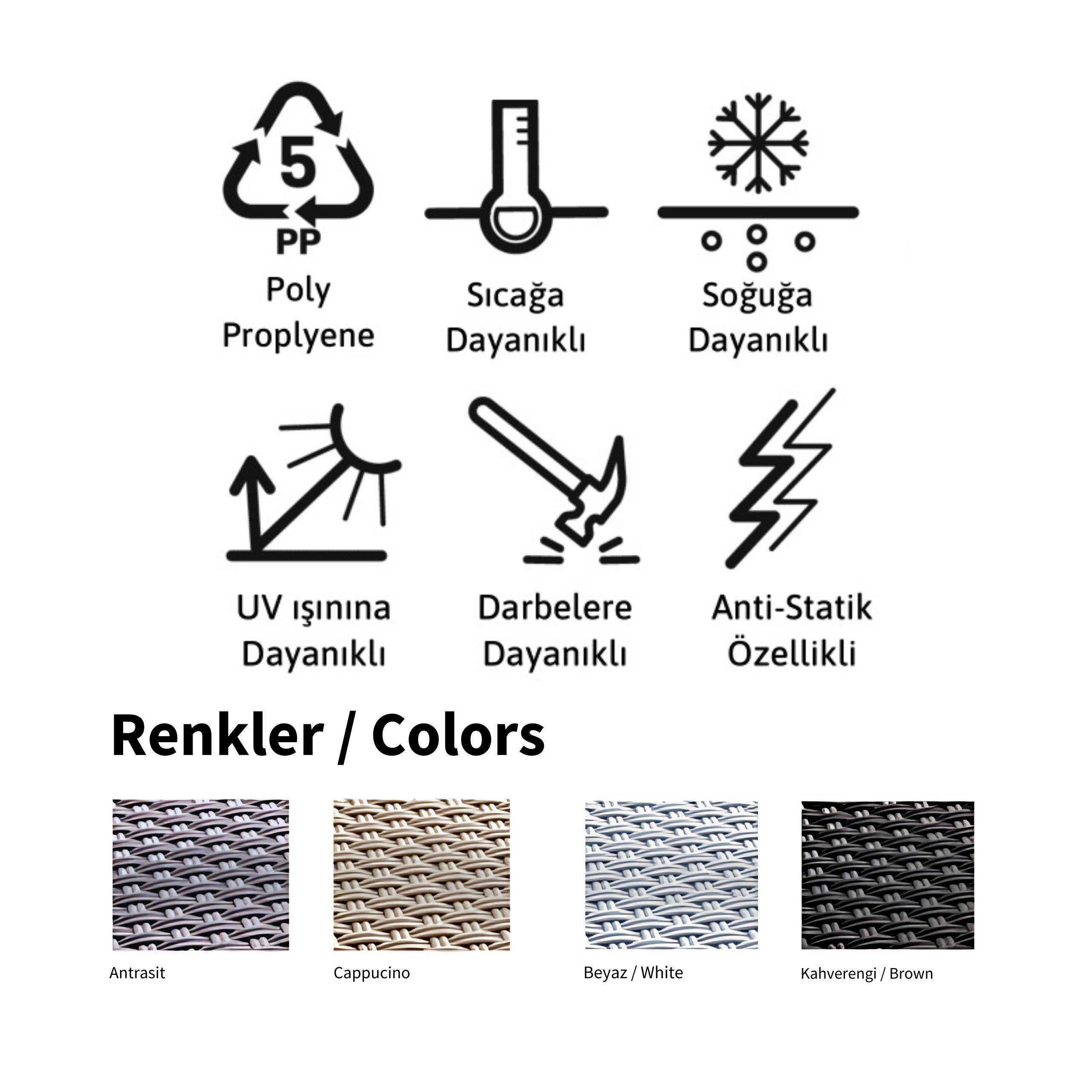 Novussi 90x90 Camlı Masa +4 Adet Sunny Koltuk Masa Takımı Kahverengi