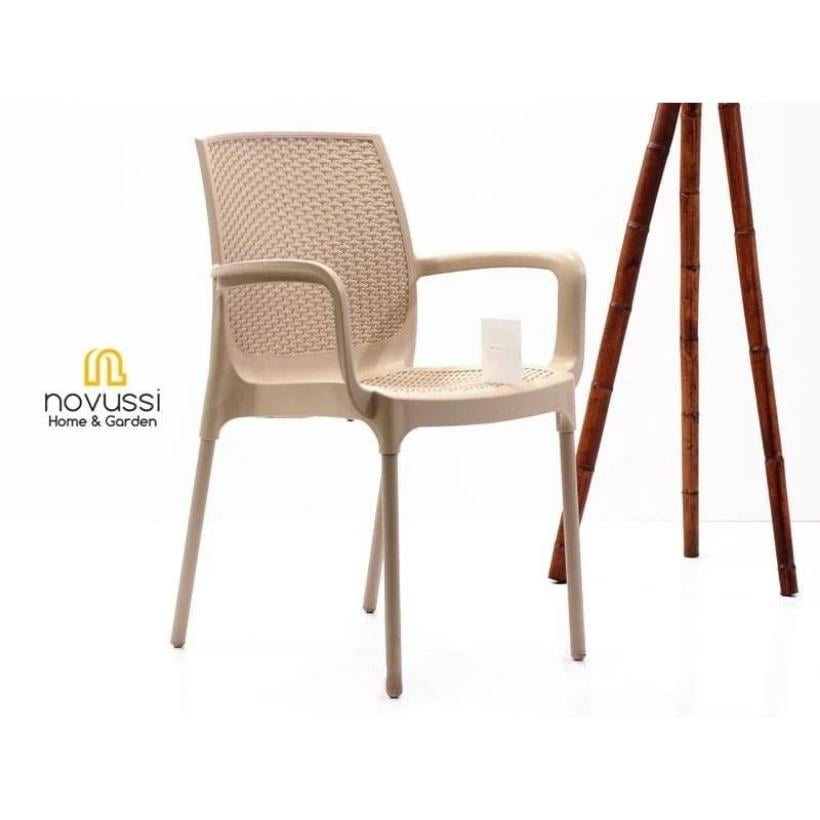 Novussi 90x90 Camlı Masa +4 Adet Sunset Koltuk Masa Takımı Cappucino