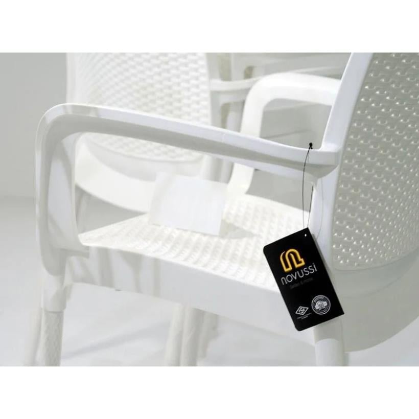 Novussi 90x90 Camlı Masa +4 Adet Sunset Koltuk Masa Takımı Beyaz