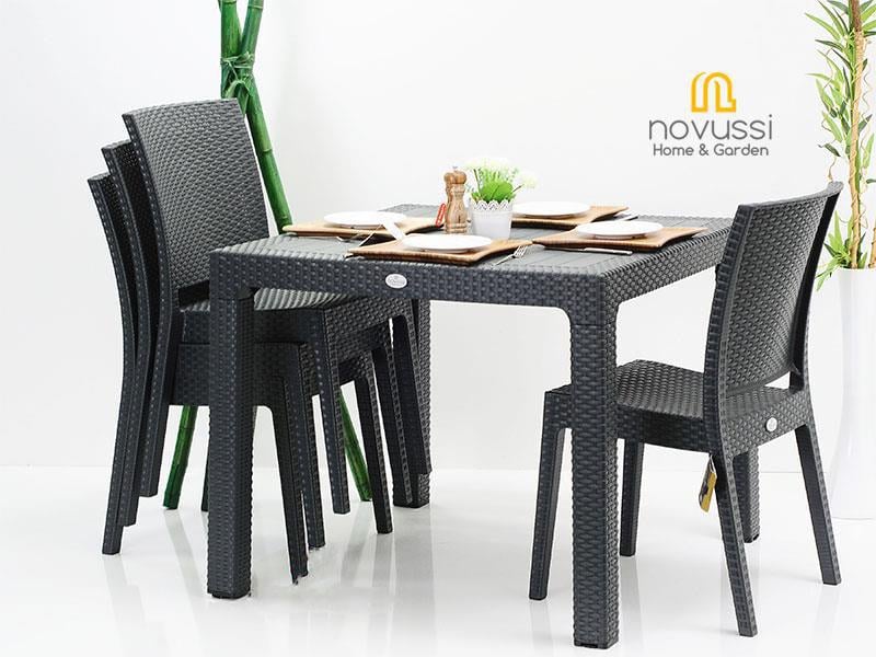 Novussi 90x90 Camsız Masa +4 Adet Nice Koltuk Masa Takımı Antrasit