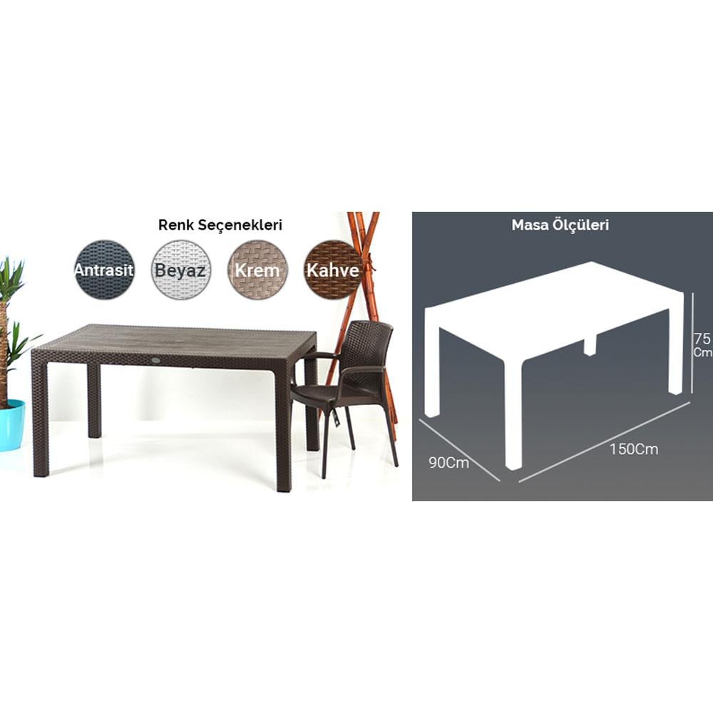 Novussi R002 Rattan Camsız Masa 90x150cm Cappucino