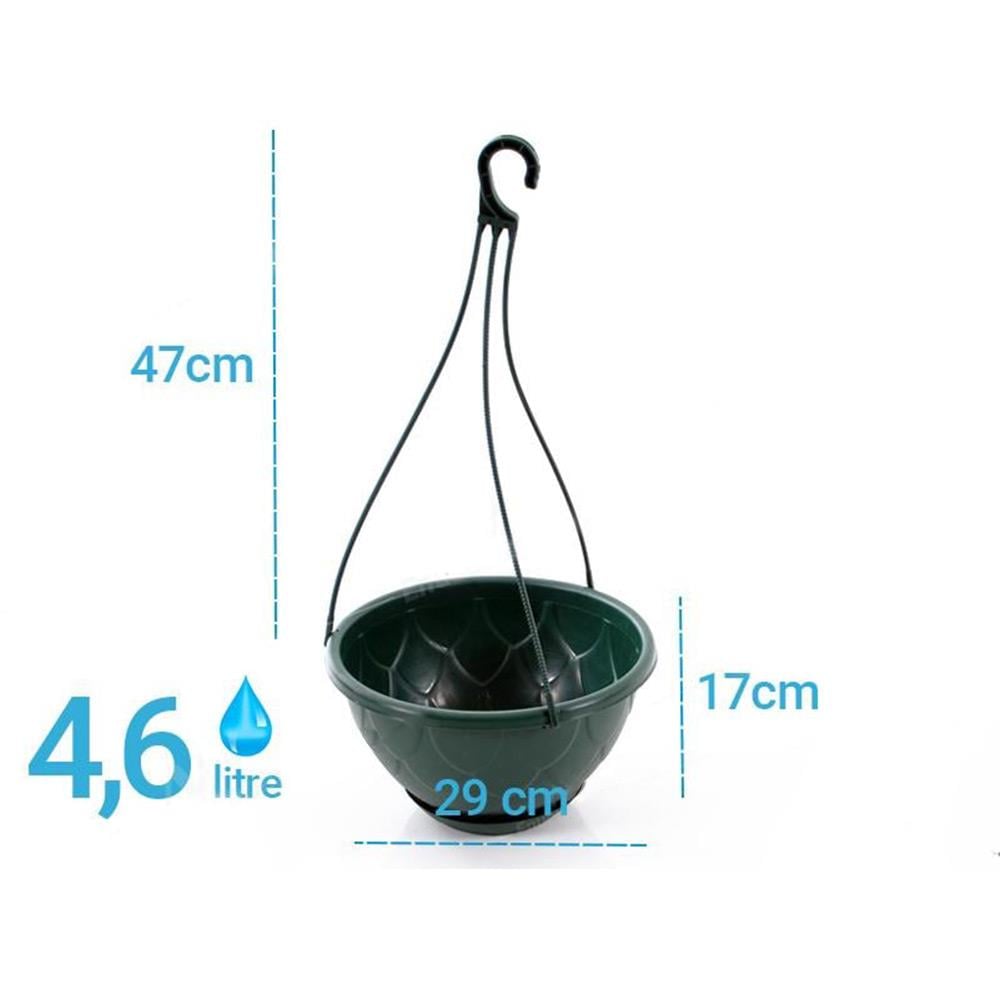 Serinova DM03 Askılı Damla Makrome Çiçek ve Bitki Saksısı 4,6 Litre Yeşil