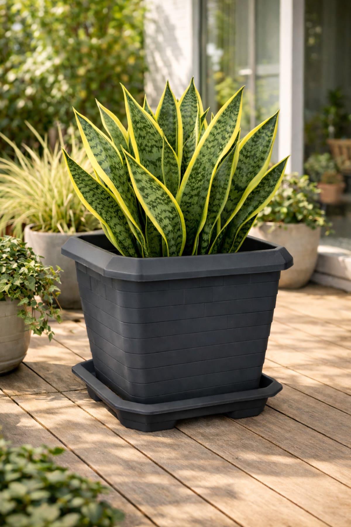 Serinova HK03 Hisar Kare Tabaklı Saksı  25.5 Litre