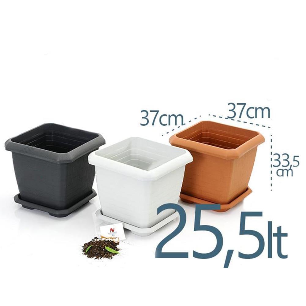Serinova HK03 Hisar Kare Tabaklı Saksı  25.5 Litre