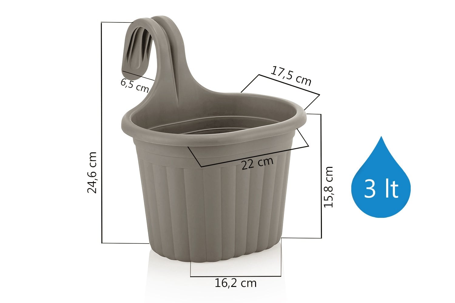 Serinova TOM1 Tombik Balkon Saksı No:1 - 3 Litre