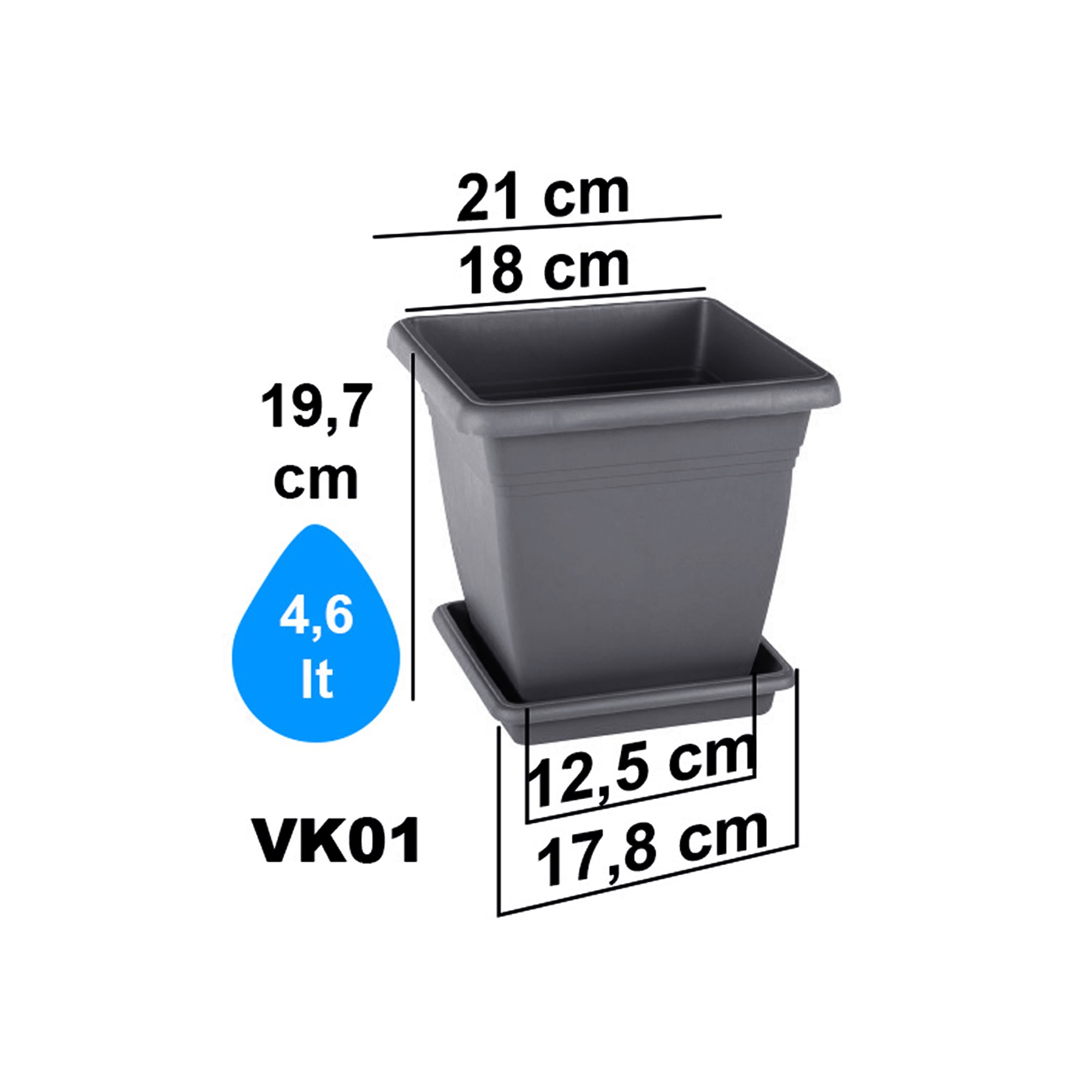 Serinova VK01 illa Kare Dış Mekan Saksı 4,6 Litre