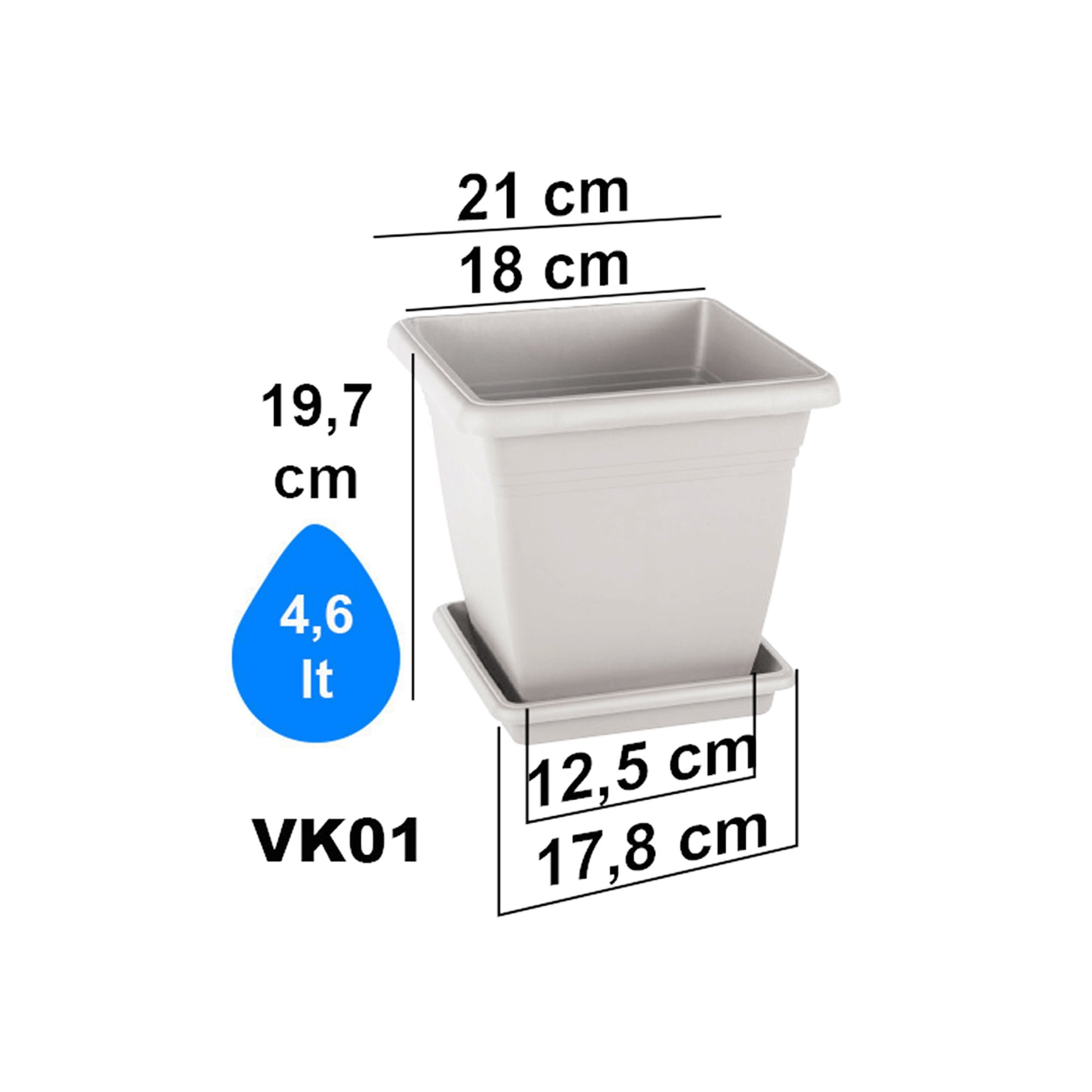 Serinova VK01 illa Kare Dış Mekan Saksı 4,6 Litre