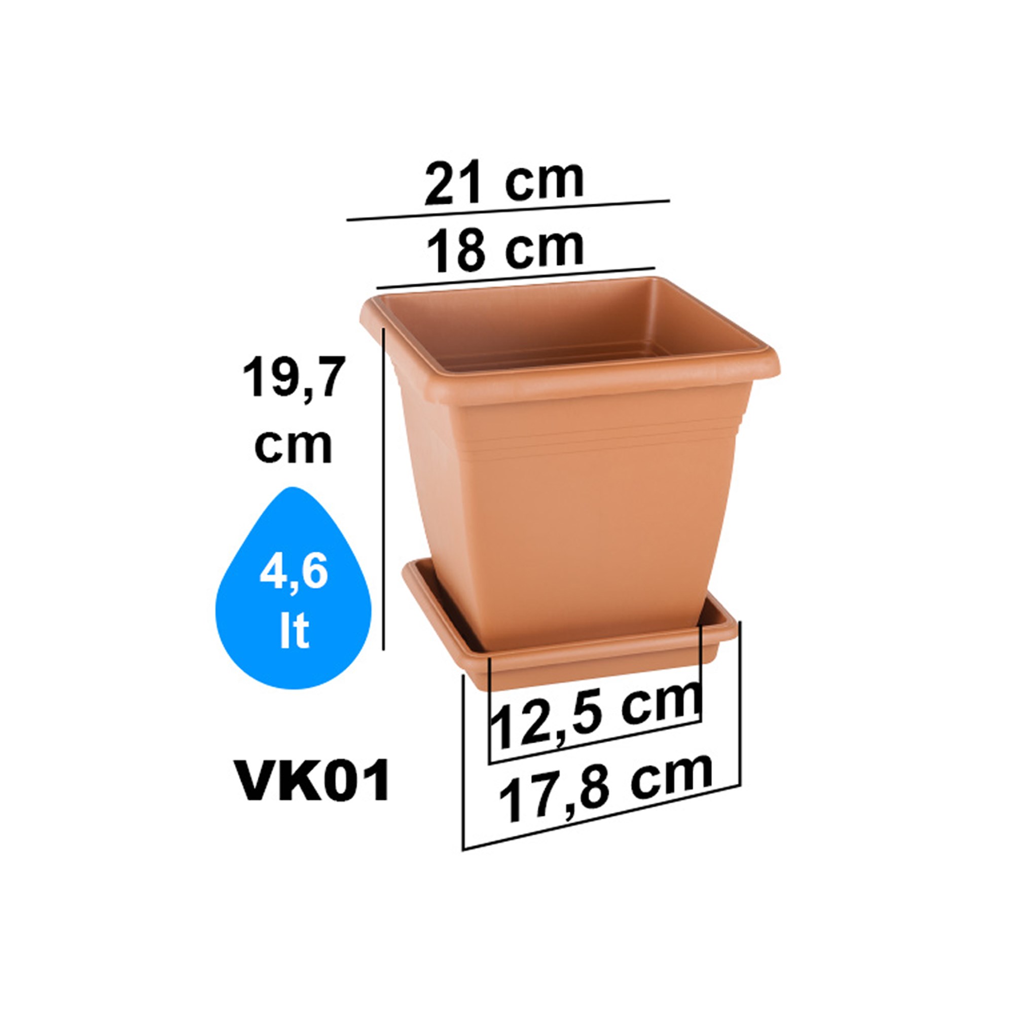 Serinova VK01 illa Kare Dış Mekan Saksı 4,6 Litre