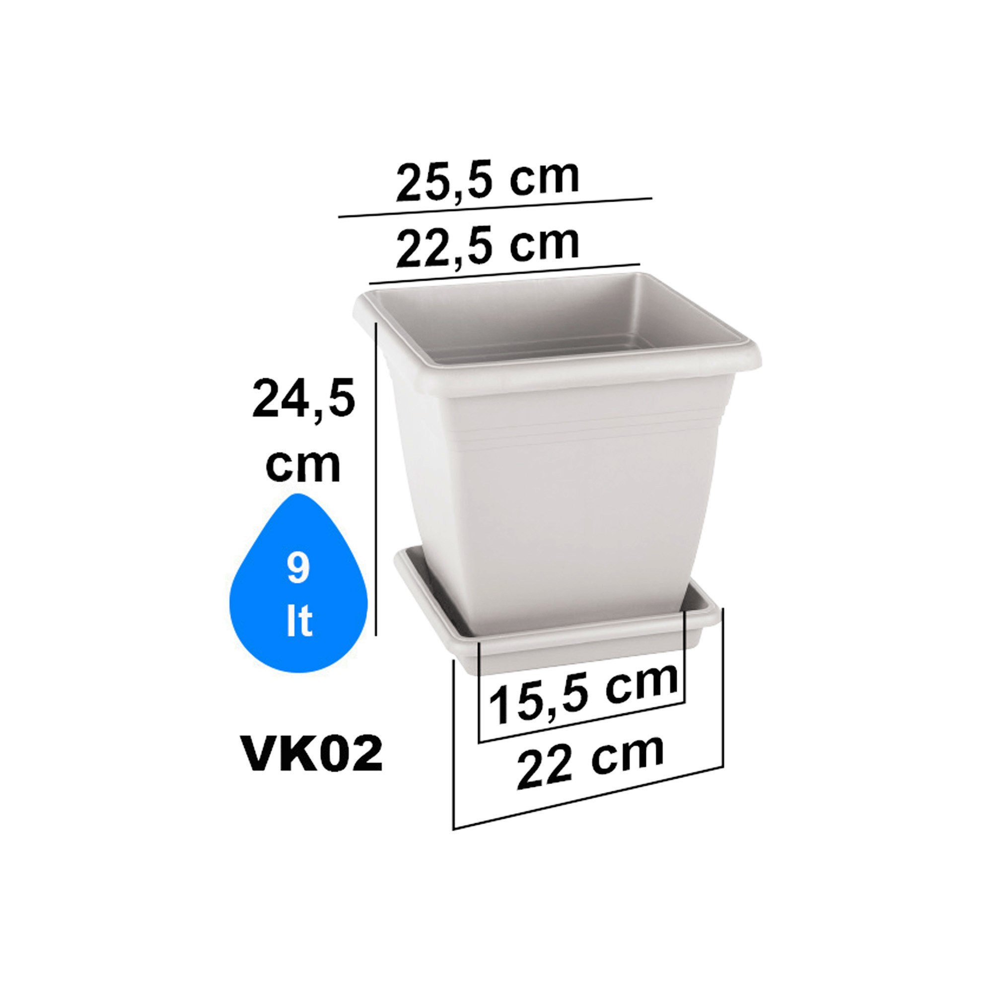 Serinova VK02 illa Kare Dış Mekan Saksı 9 Litre