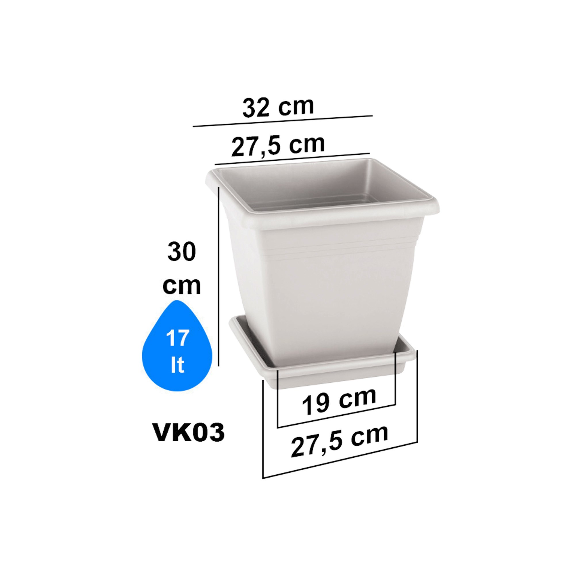 Serinova VK03 illa Kare Dış Mekan Saksı 17 Litre