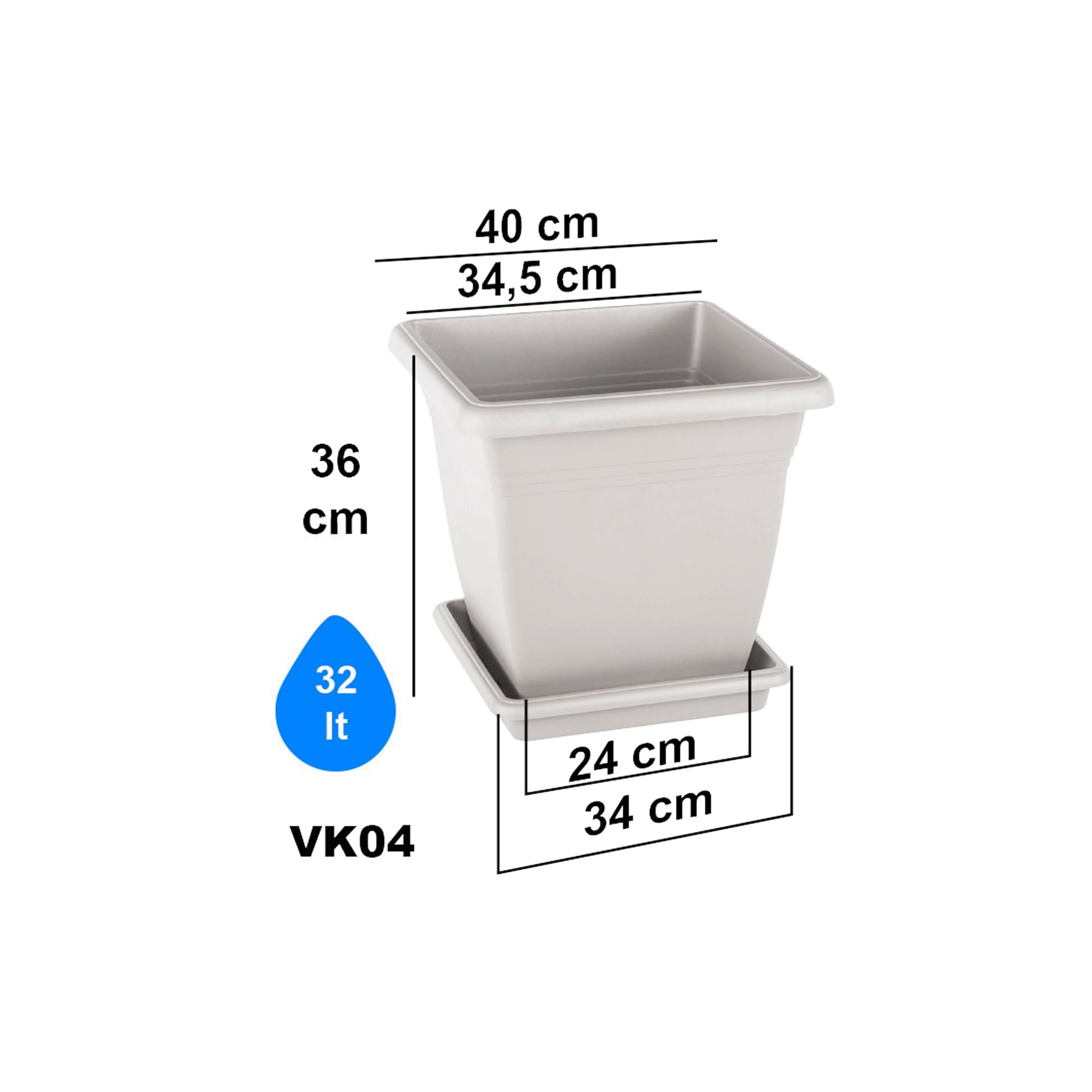 Serinova VK04 illa Kare Dış Mekan Saksı 32 Litre