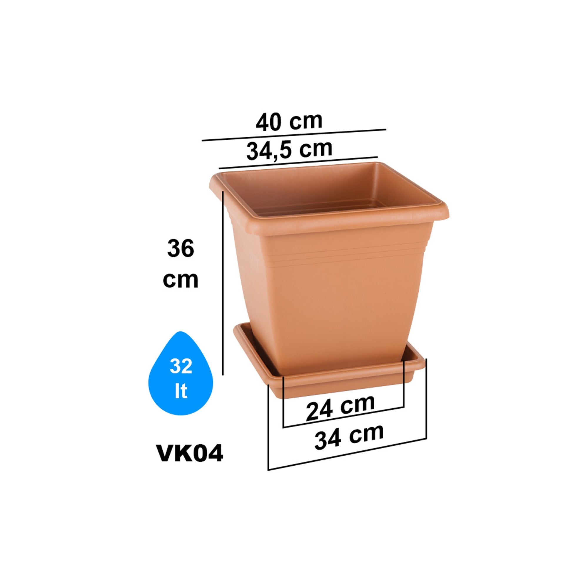 Serinova VK04 illa Kare Dış Mekan Saksı 32 Litre