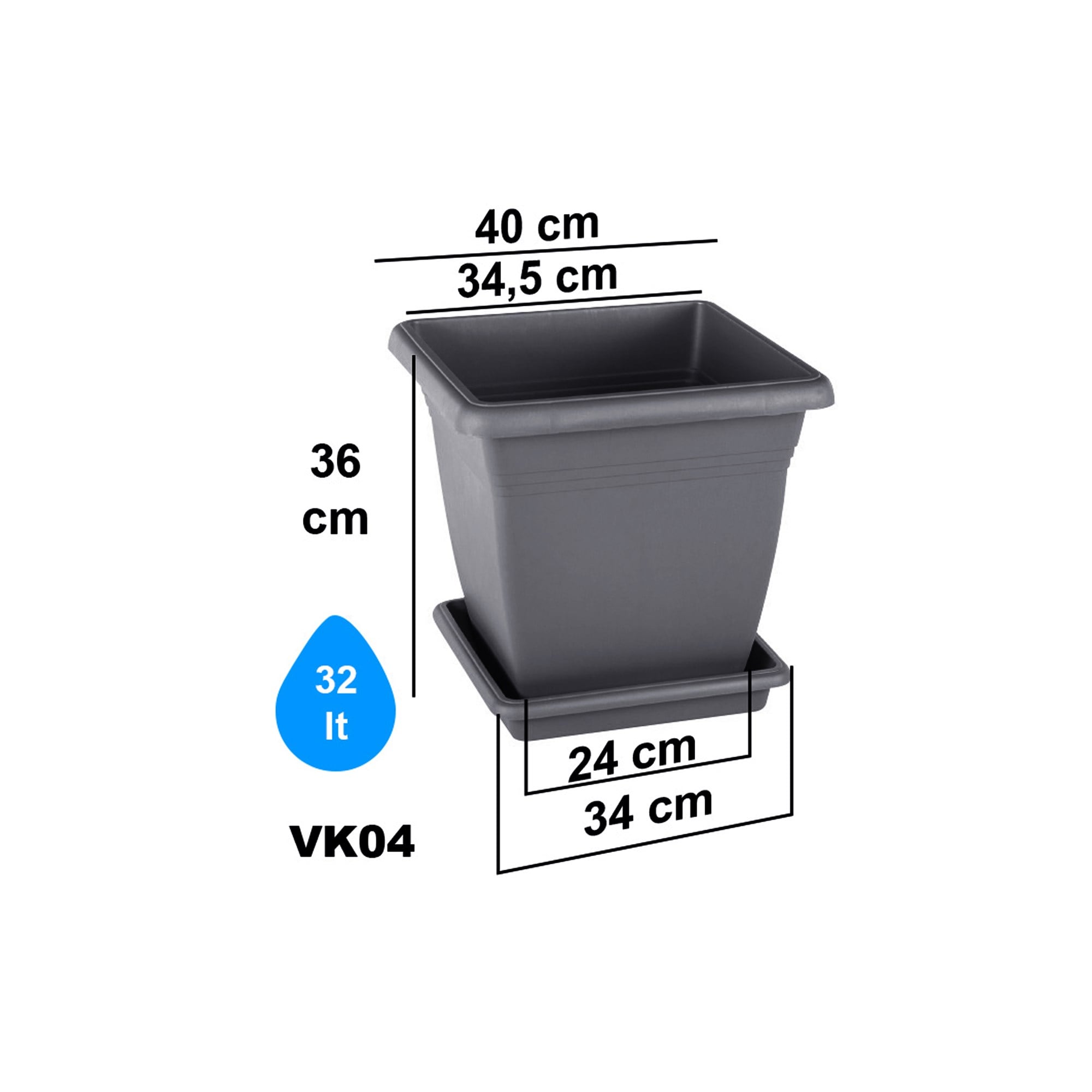 Serinova VK04 illa Kare Dış Mekan Saksı 32 Litre