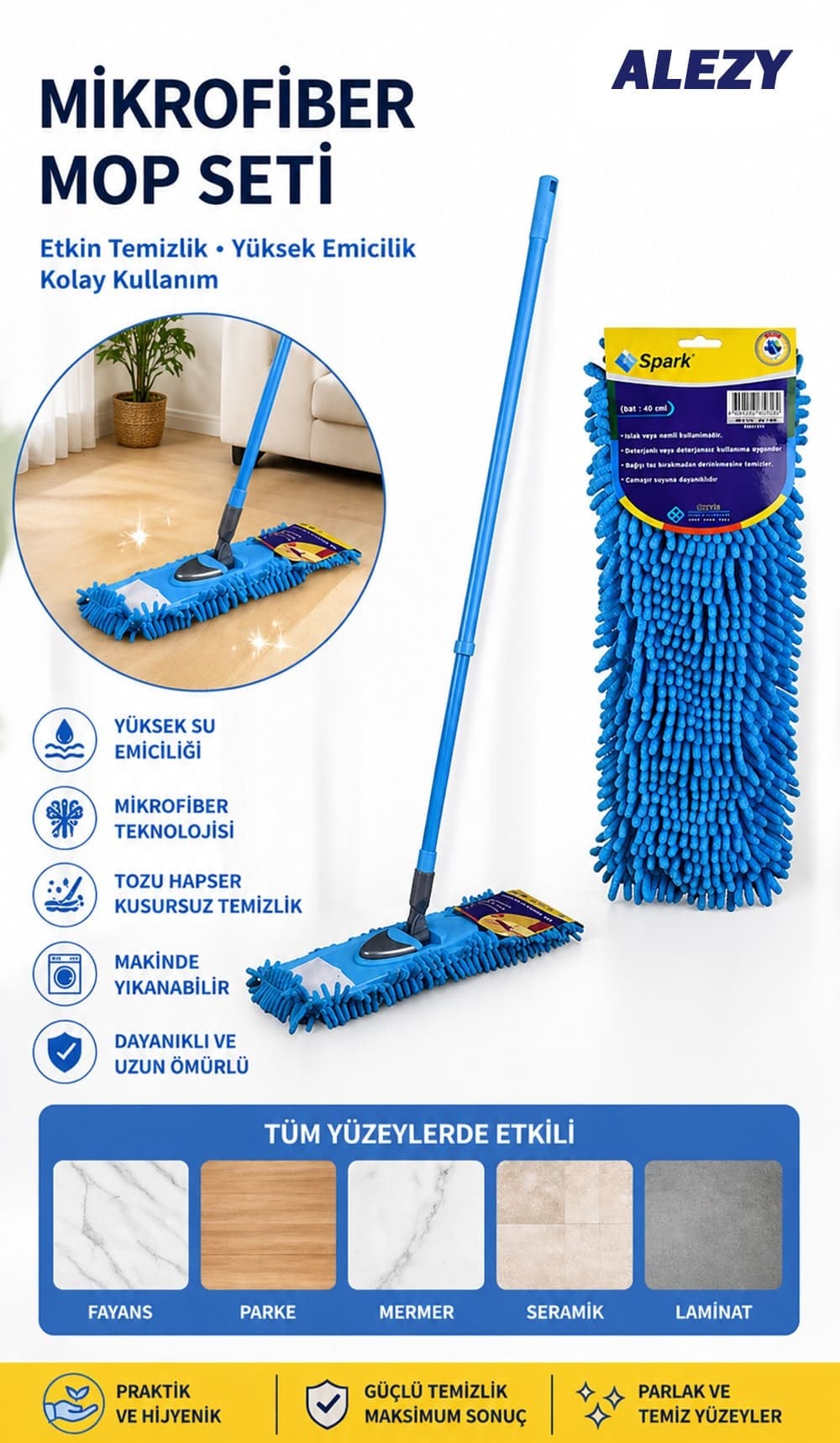 Spark 4330 Teleskopik Mop Seti 40 cm