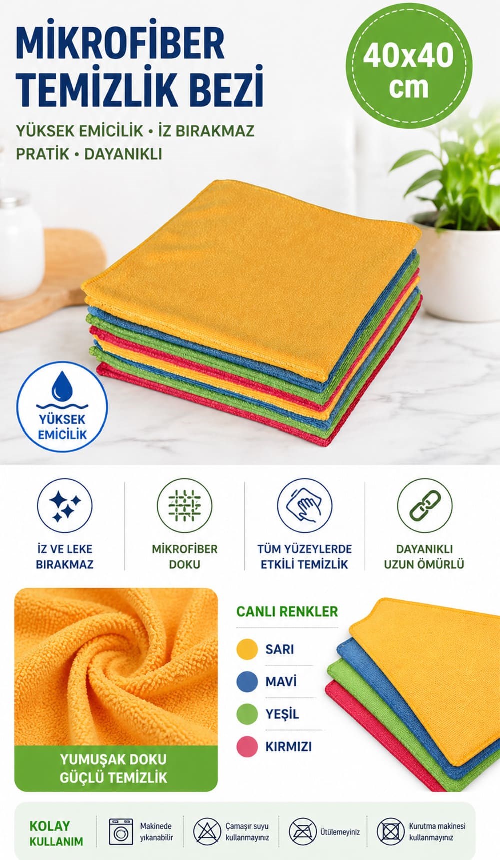 Spark M-3308 Mikrofiber Kadife Dokulu Genel Temizlik Bezi 40x40 cm
