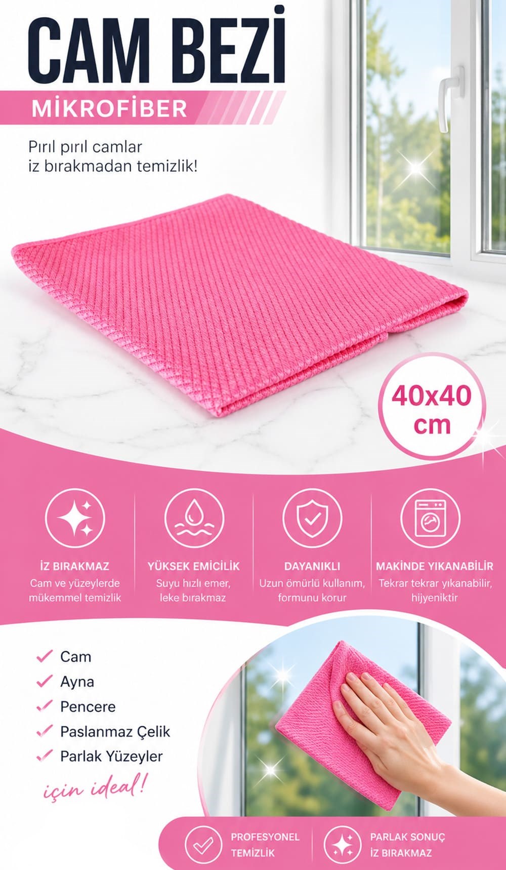 Spark MP2309 Mikrofiber Cam Bezi 40x40 cm Poşetli