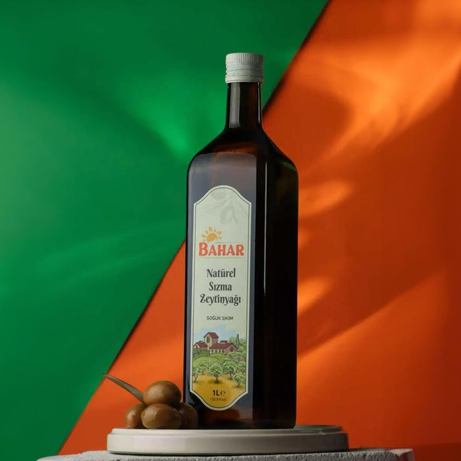 Bahar Natürel Sızma Zeytinyağı 1 L Cam Şişe - Soğuk Sıkım