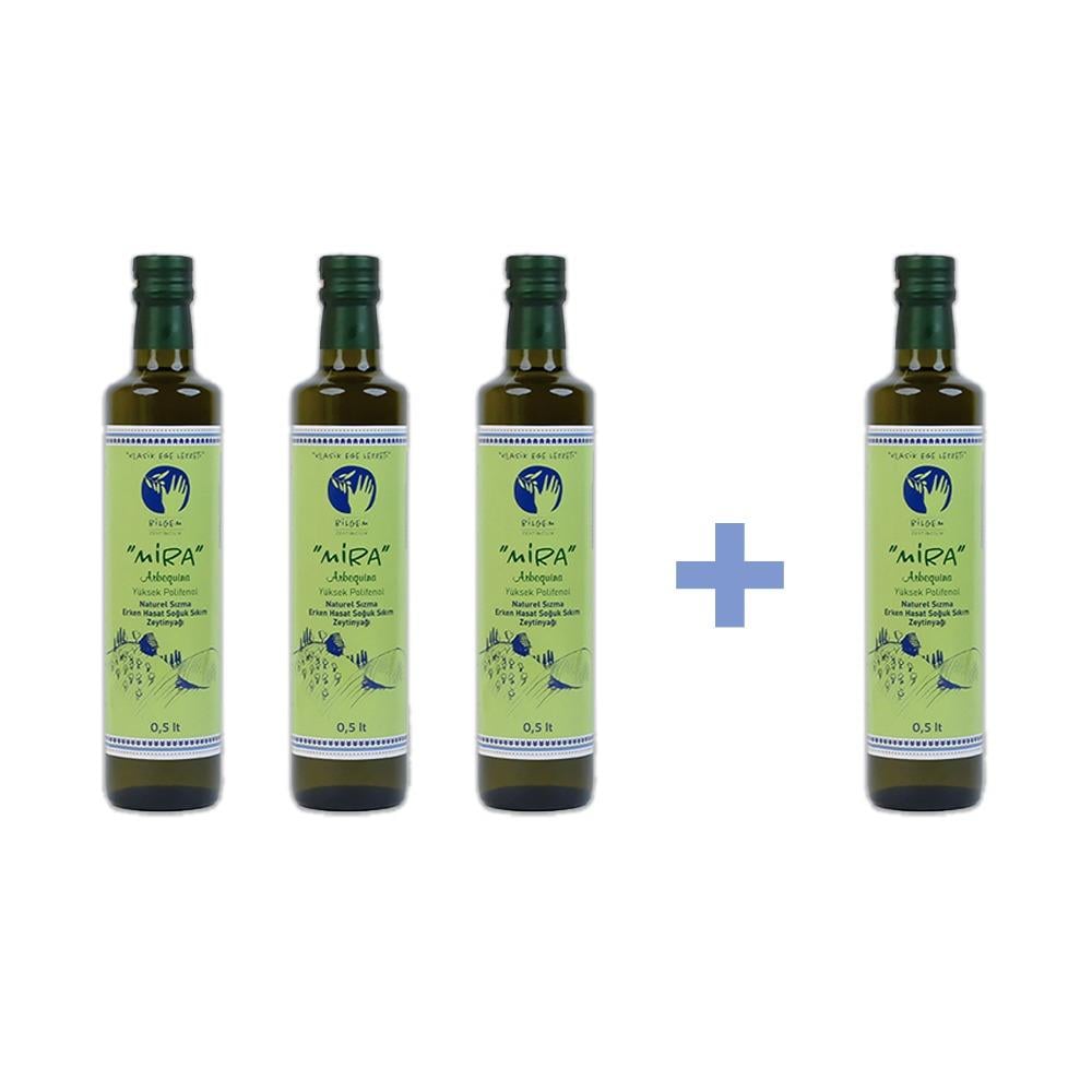 MİRA Arbequina +350 Yüksek Polifenol Erken Hasat Zeytinyağı 4x0,5 Lt. (4'lü paket)