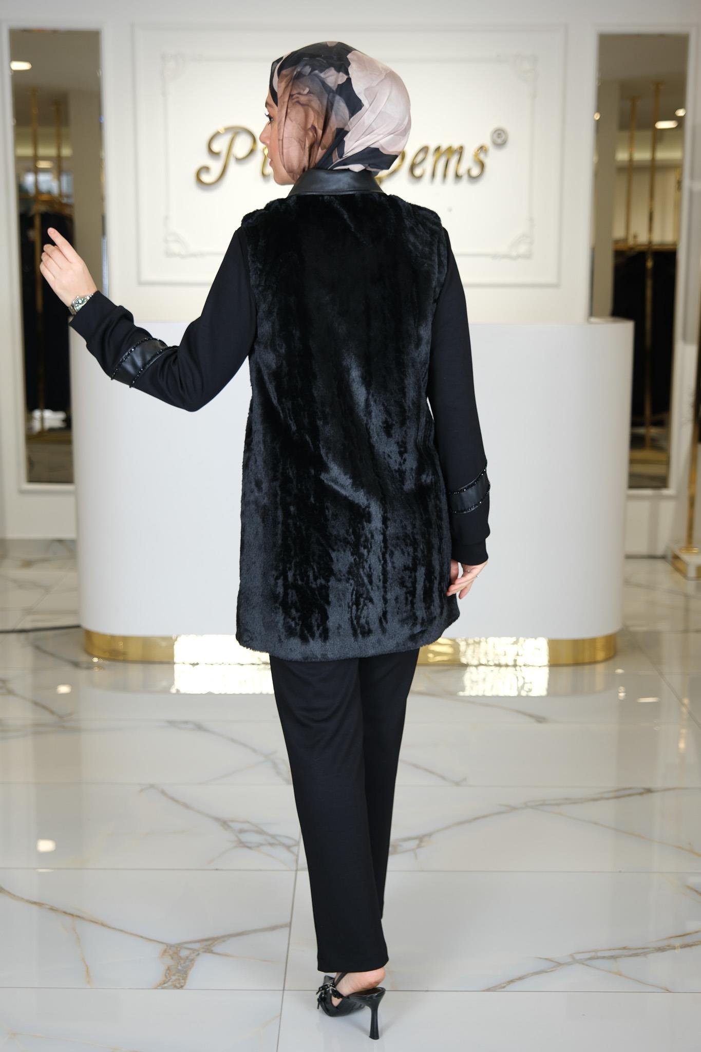 ANGORA YELEKLİ ÜÇLÜ TAKIM SİYAH