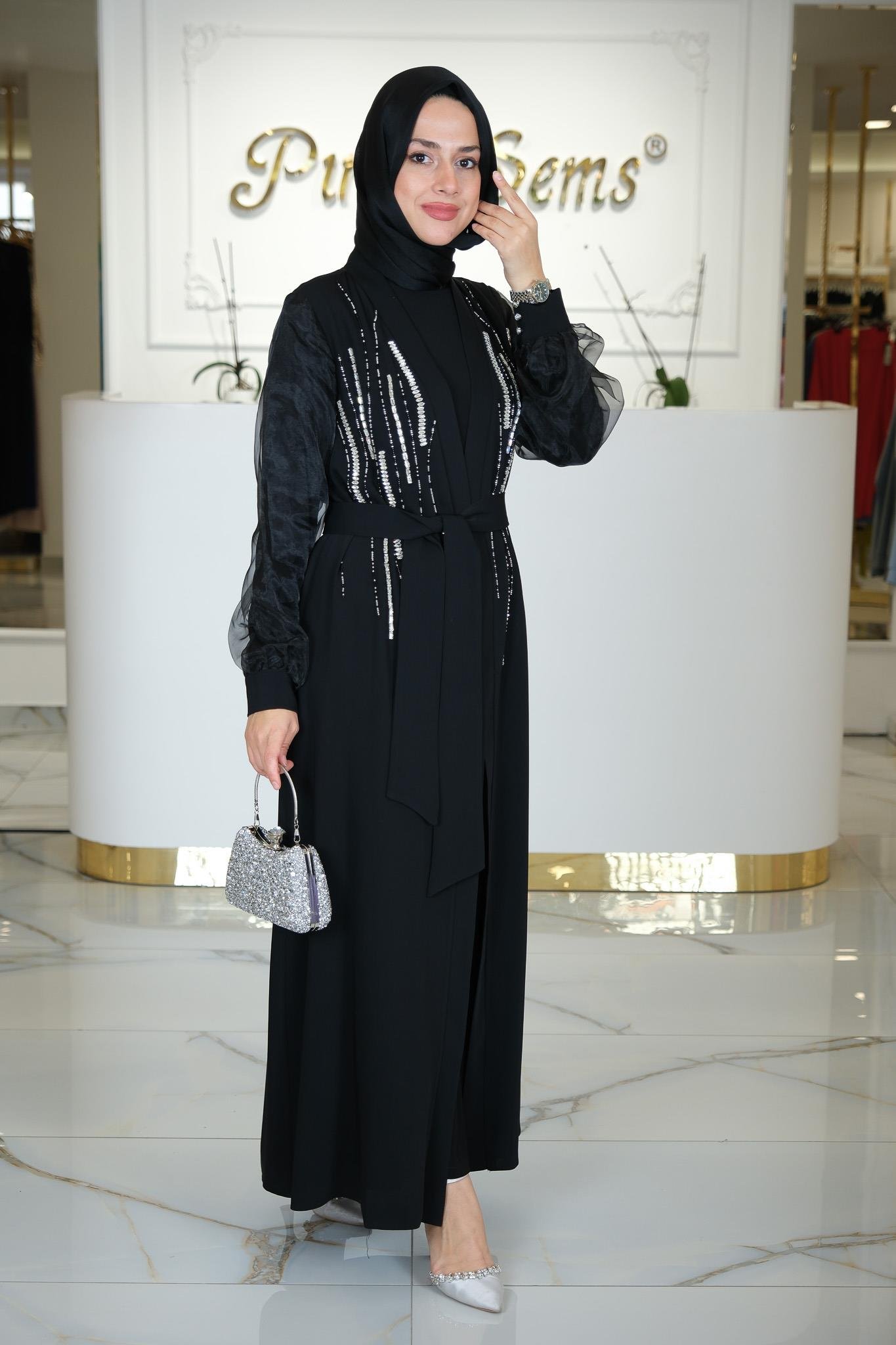 BONCUKLU ABAYA SİYAH