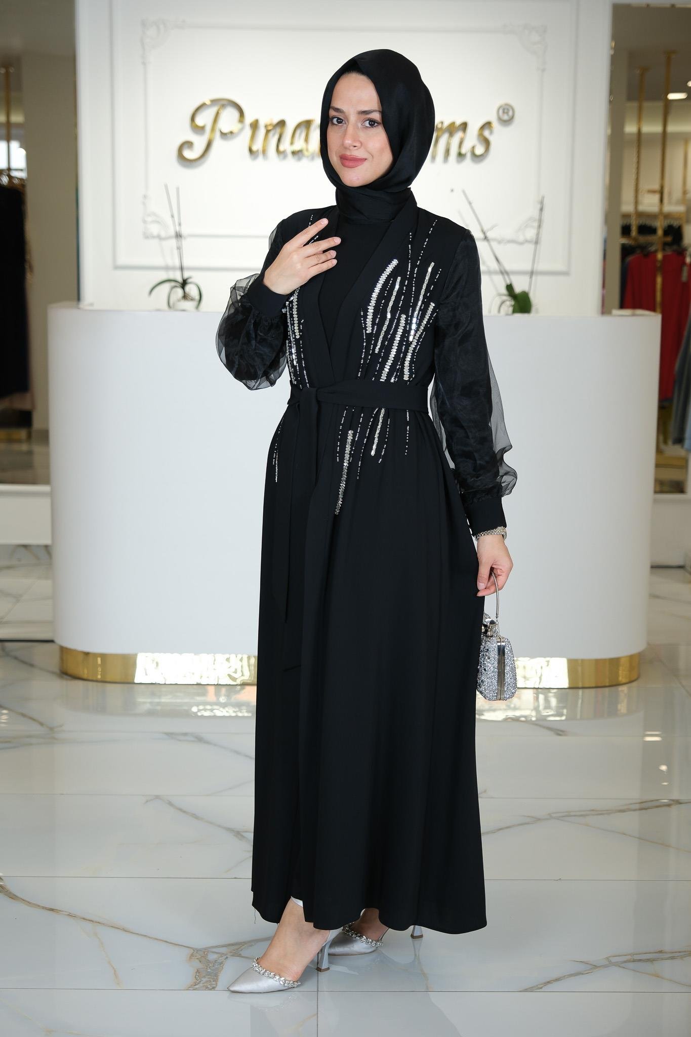 BONCUKLU ABAYA SİYAH