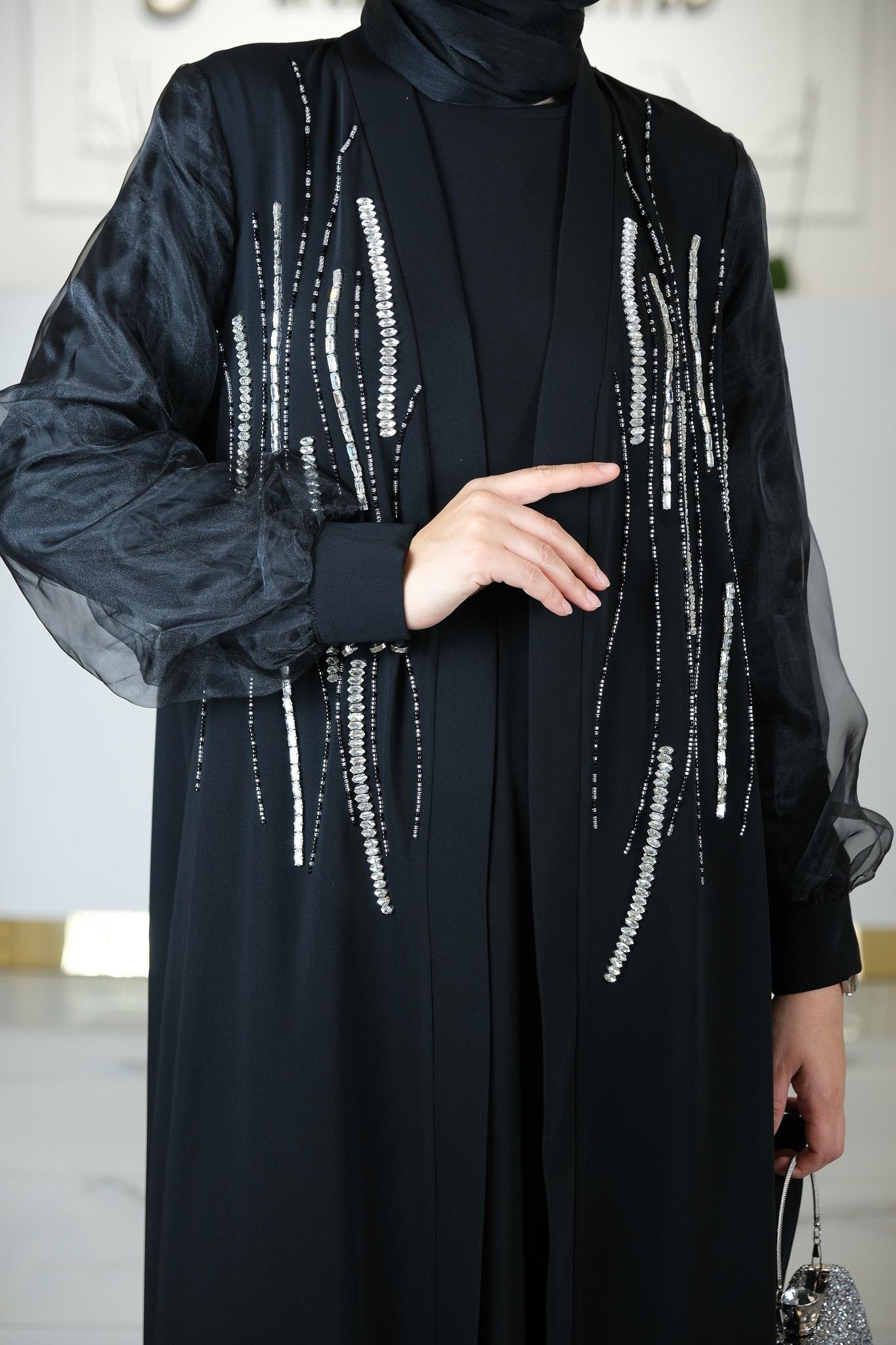 BONCUKLU ABAYA SİYAH
