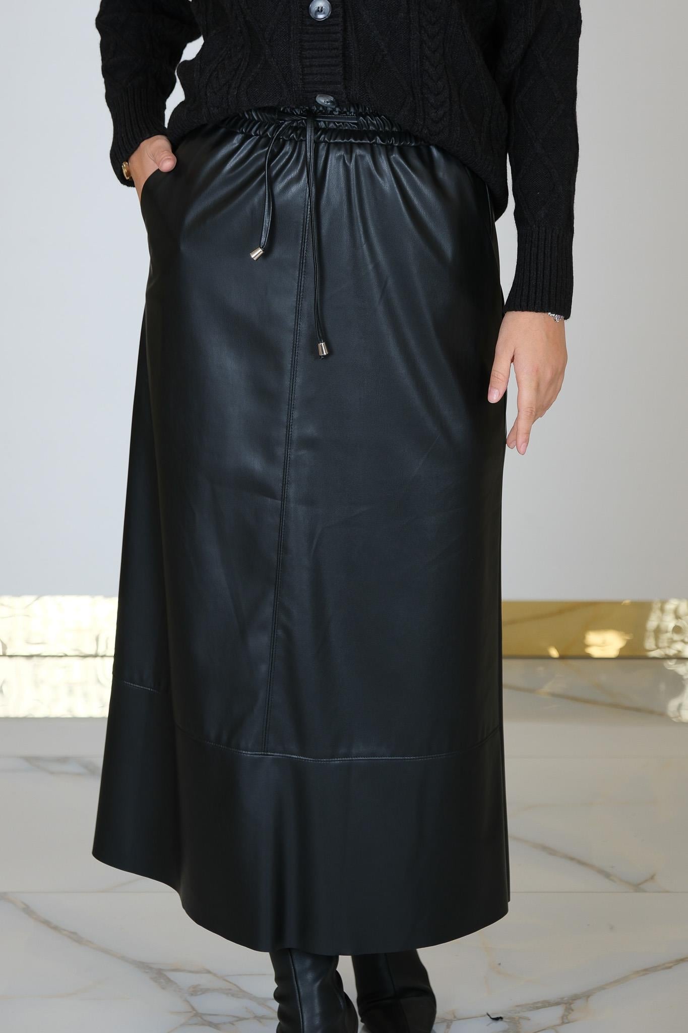 DERİ ETEK SIYAH