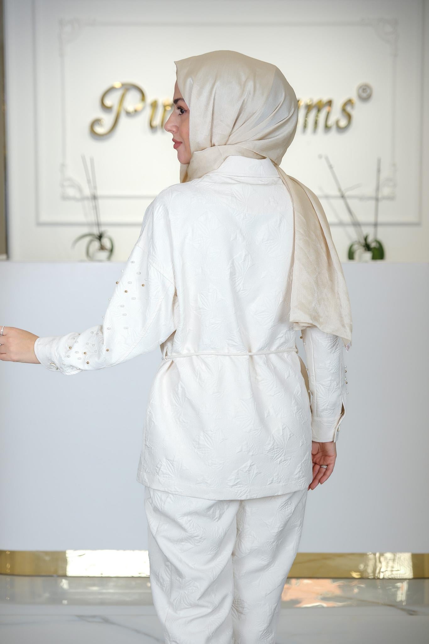 İnci Detaylı Kuşak Detaylı Oversize Tunik TAŞ