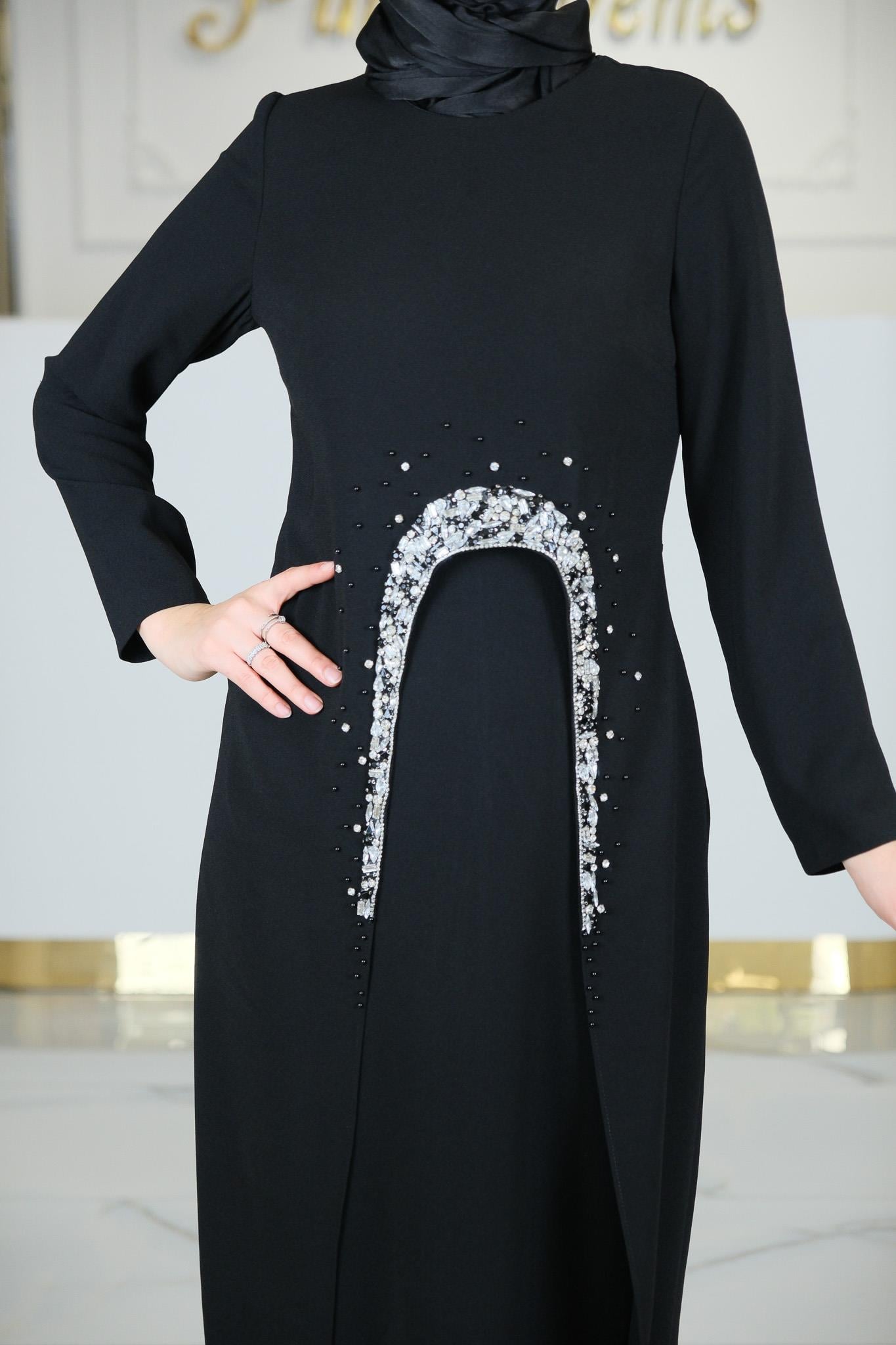 KREP ELBİSE SIYAH